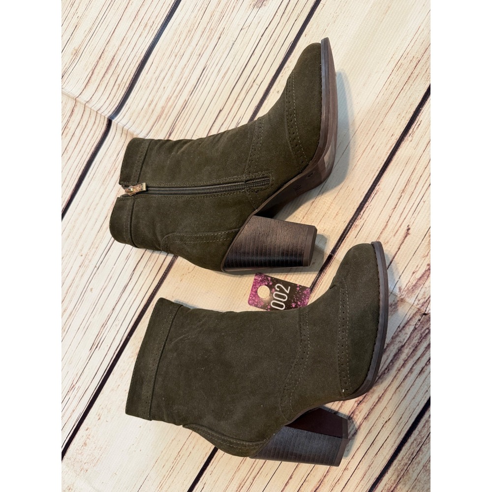 M&L Womens Wingtip Brogue Ankle Boots‎ Dark Green Suede Block Heel Size 8